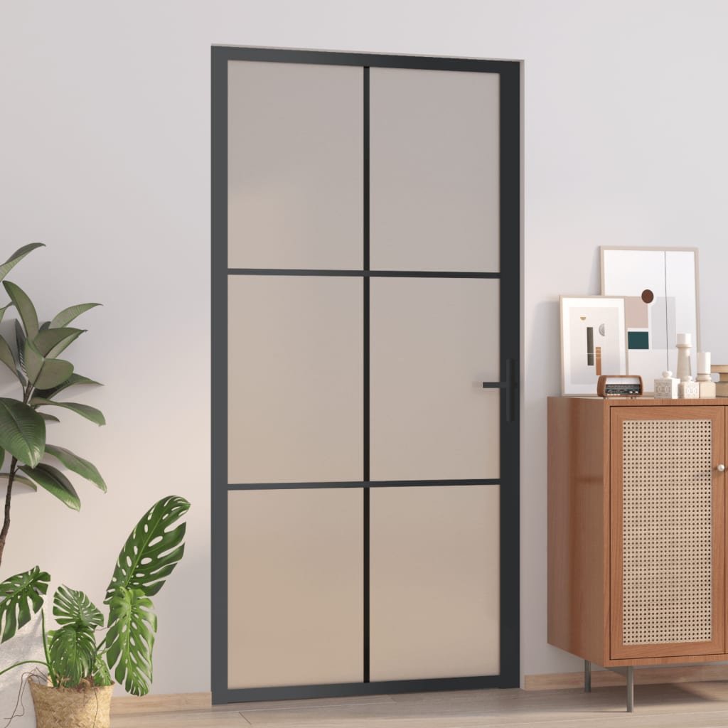 Berkfield Interior Door 102.5x201.5 cm Black Matt Glass and Aluminium