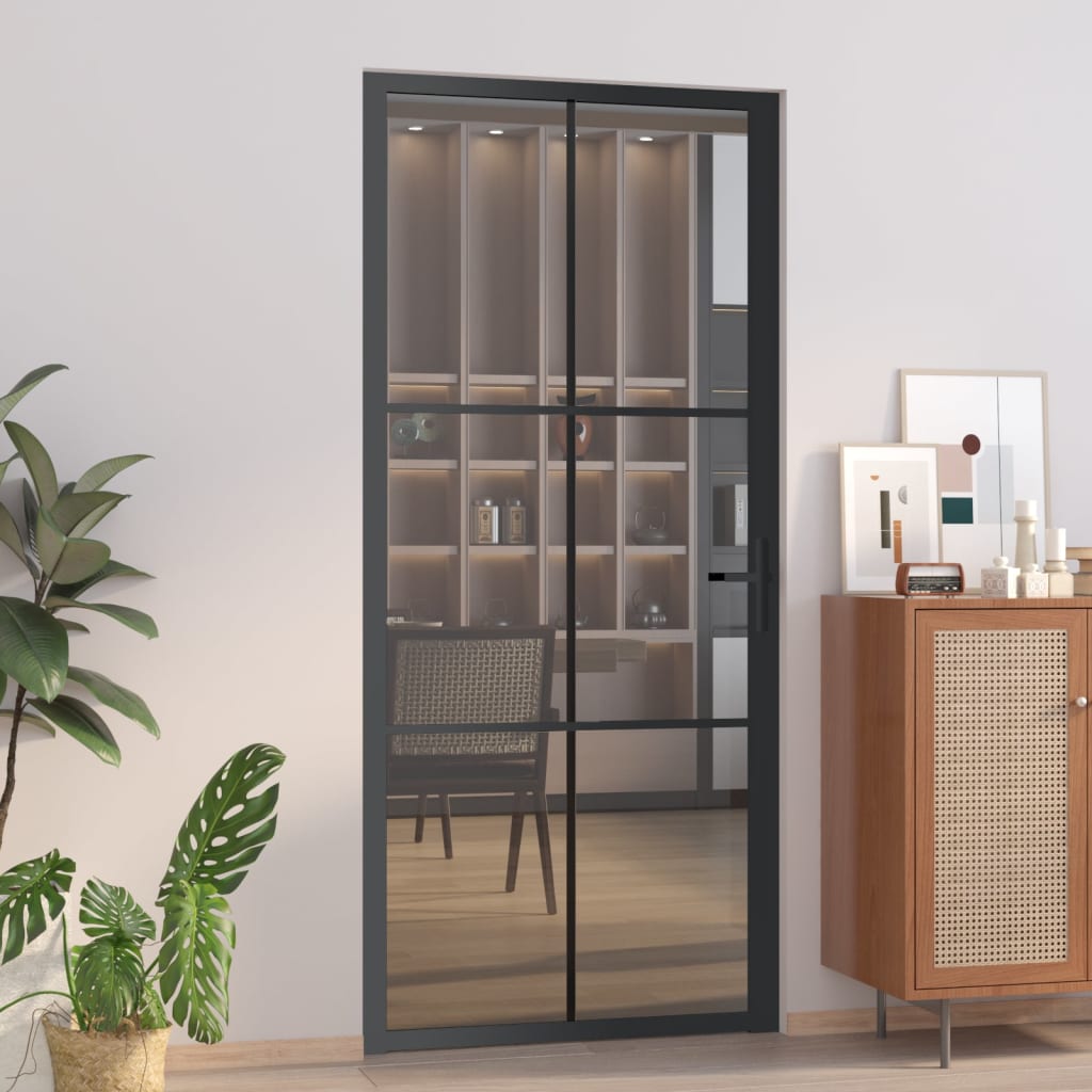 Berkfield Interior Door 93x201.5 cm Black ESG Glass and Aluminium