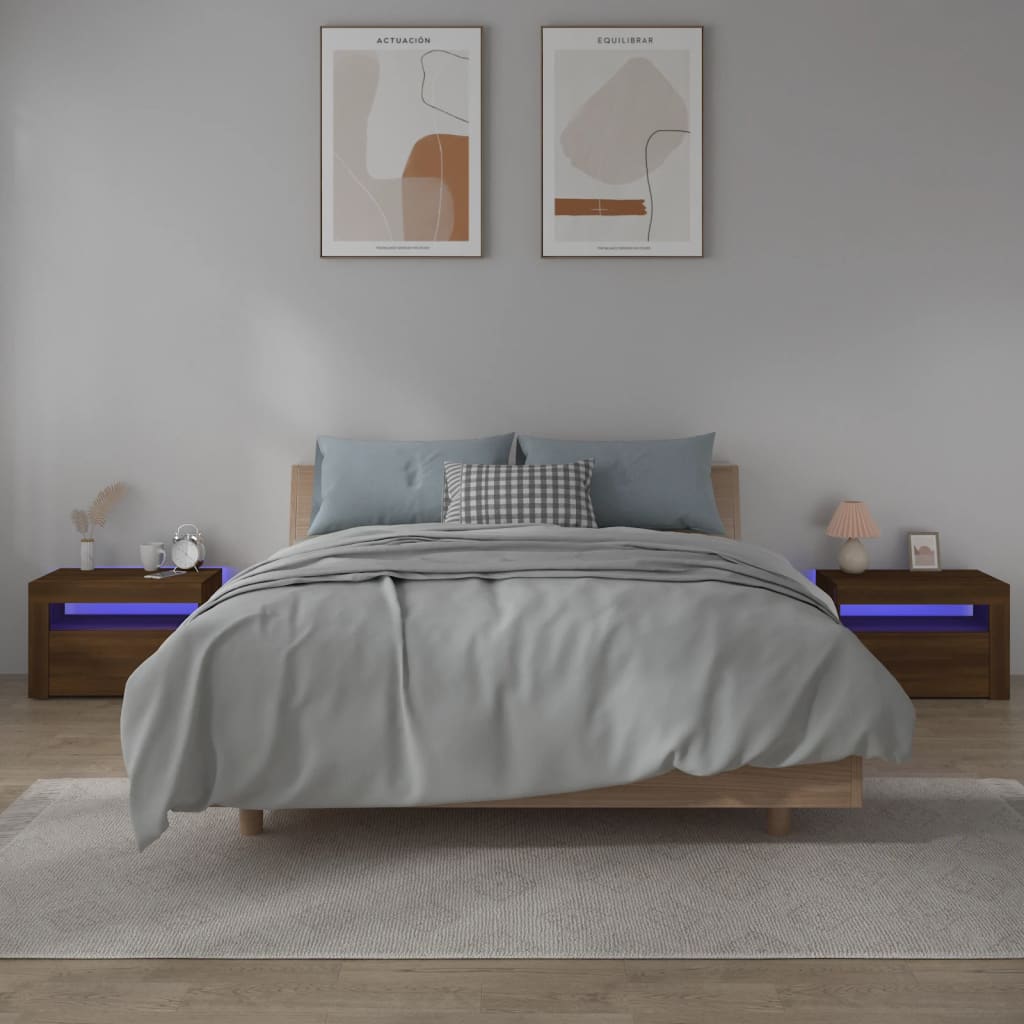Berkfield Bedside Cabinets 2 pcs with LEDs Brown Oak 60x35x40 cm