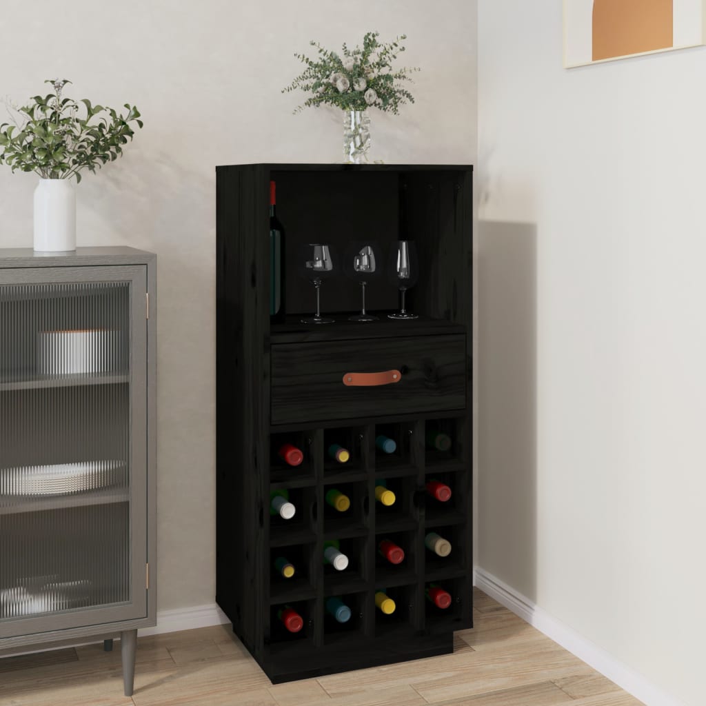 Berkfield Wine Cabinet Black 45x34x100 cm Solid Wood Pine