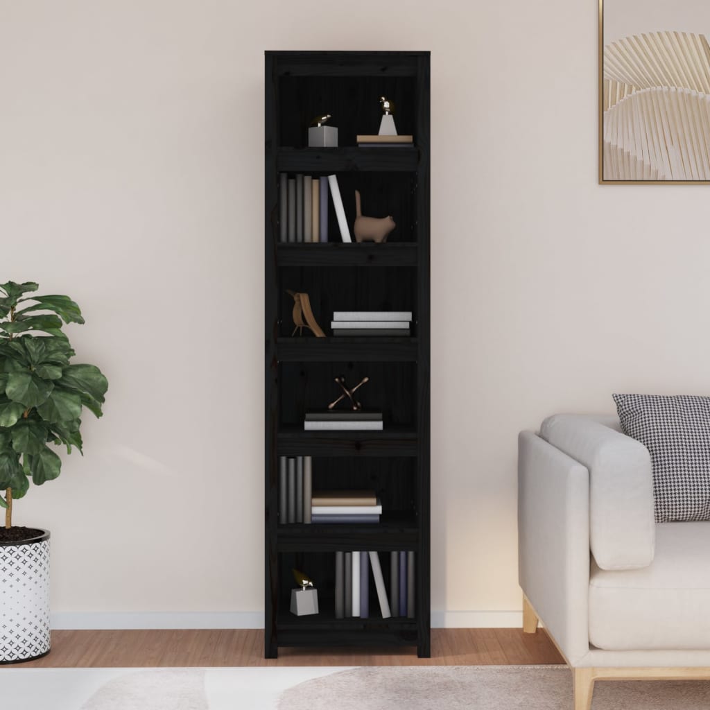 Berkfield Book Cabinet Black 50x35x183 cm Solid Wood Pine