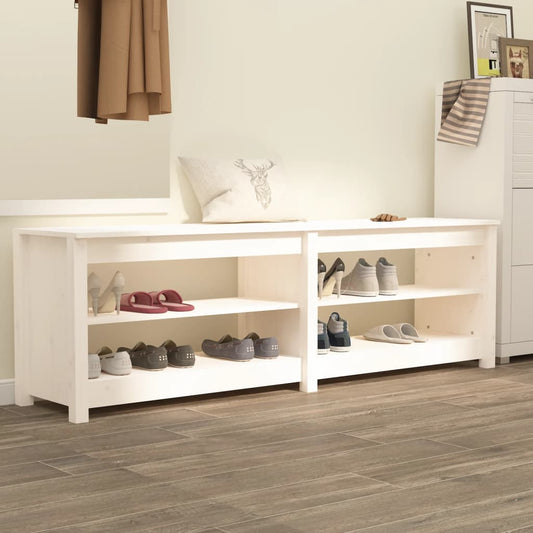 Berkfield Shoe Bench White 160x36.5x50 cm Solid Wood Pine