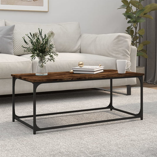 Berkfield Coffee Table Smoked Oak 102x50x40 cm Engineered Wood and Iron
