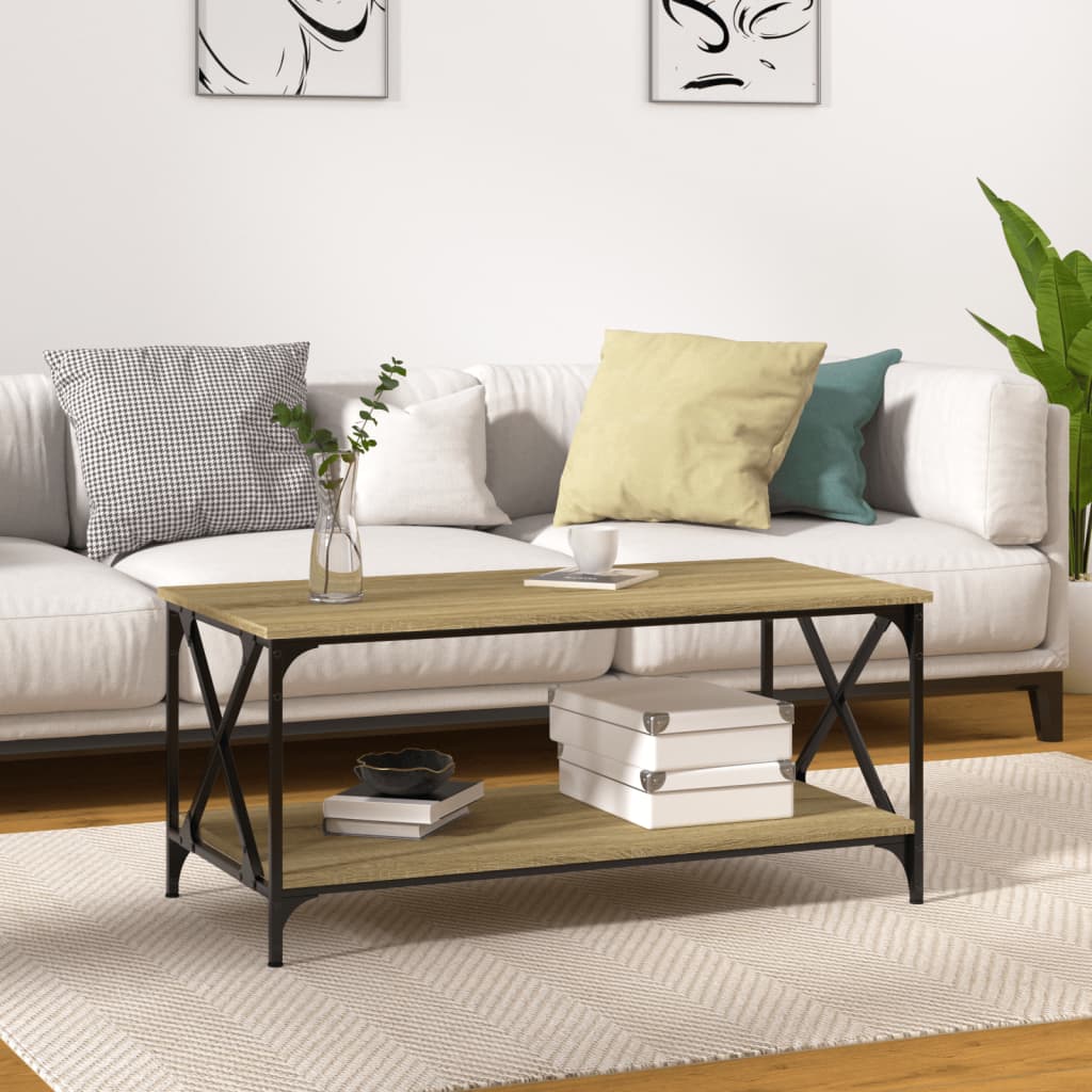 Berkfield Coffee Table Sonoma Oak 100x50x45 cm Engineered Wood and Iron