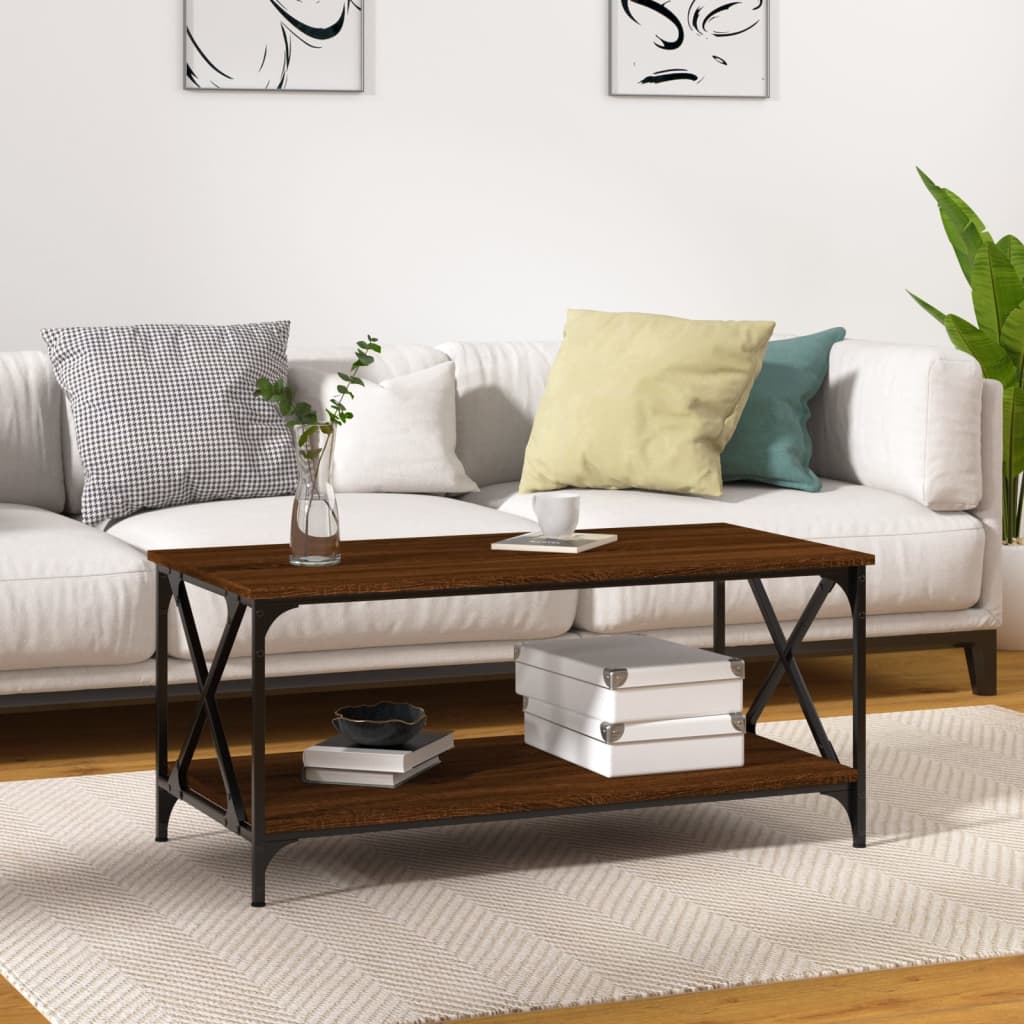 Berkfield Coffee Table Brown Oak 100x50x45 cm Engineered Wood and Iron