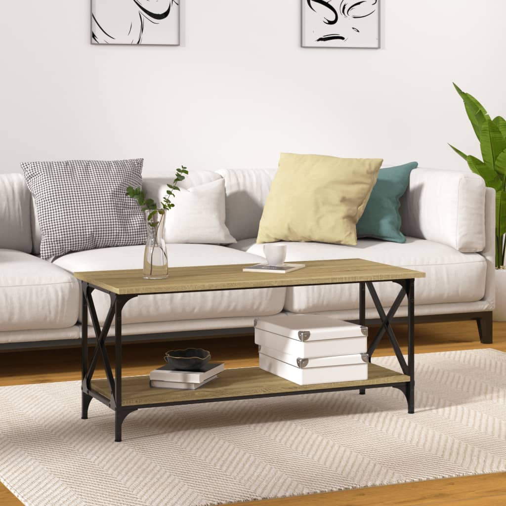 Berkfield Coffee Table Sonoma Oak 100x45x45 cm Engineered Wood and Iron