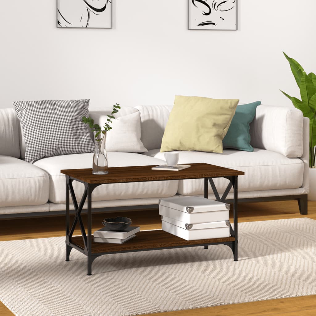Berkfield Coffee Table Brown Oak 80x45x45 cm Engineered Wood and Iron