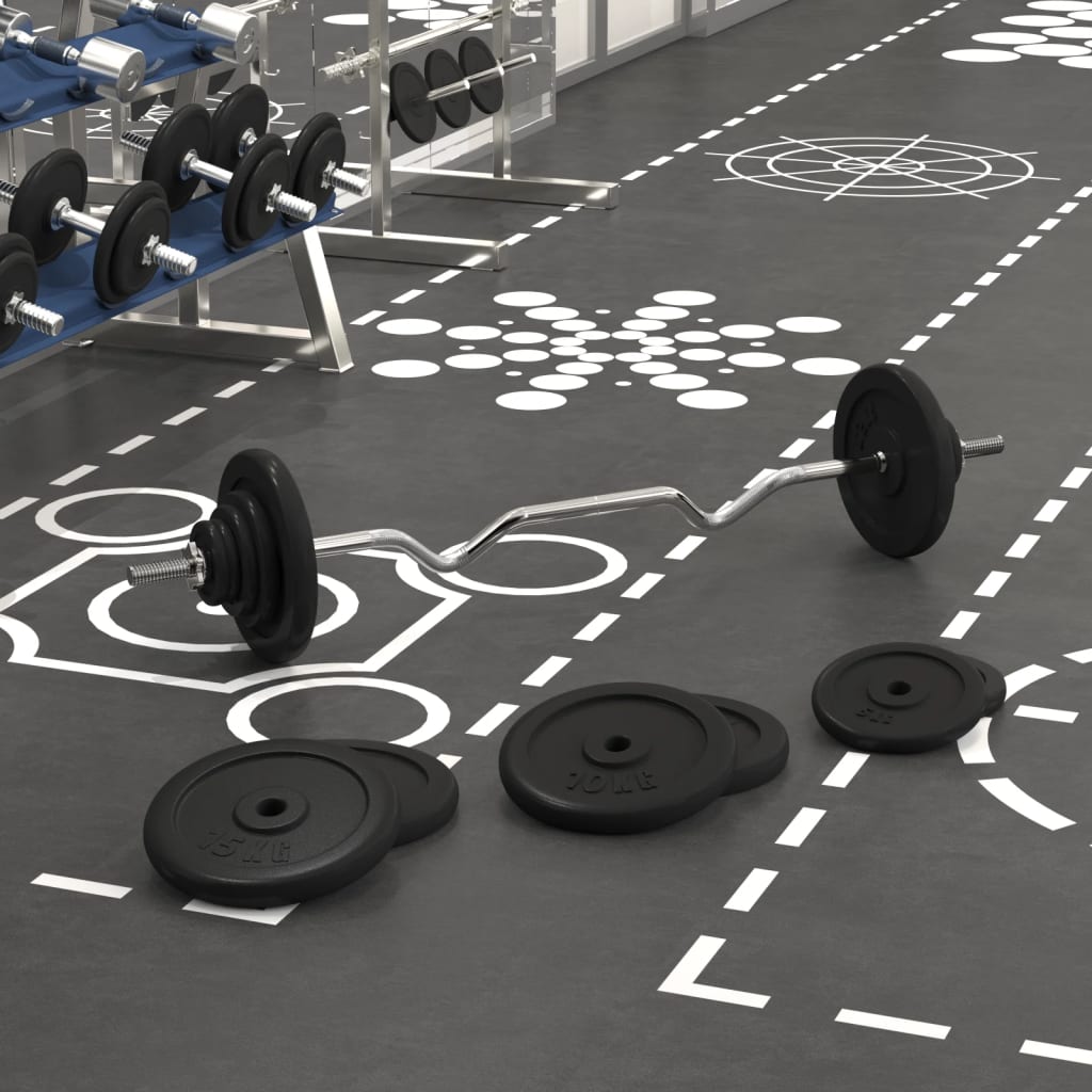 Berkfield Barbell with Plates 90 kg Cast Iron & Chrome Plated Steel