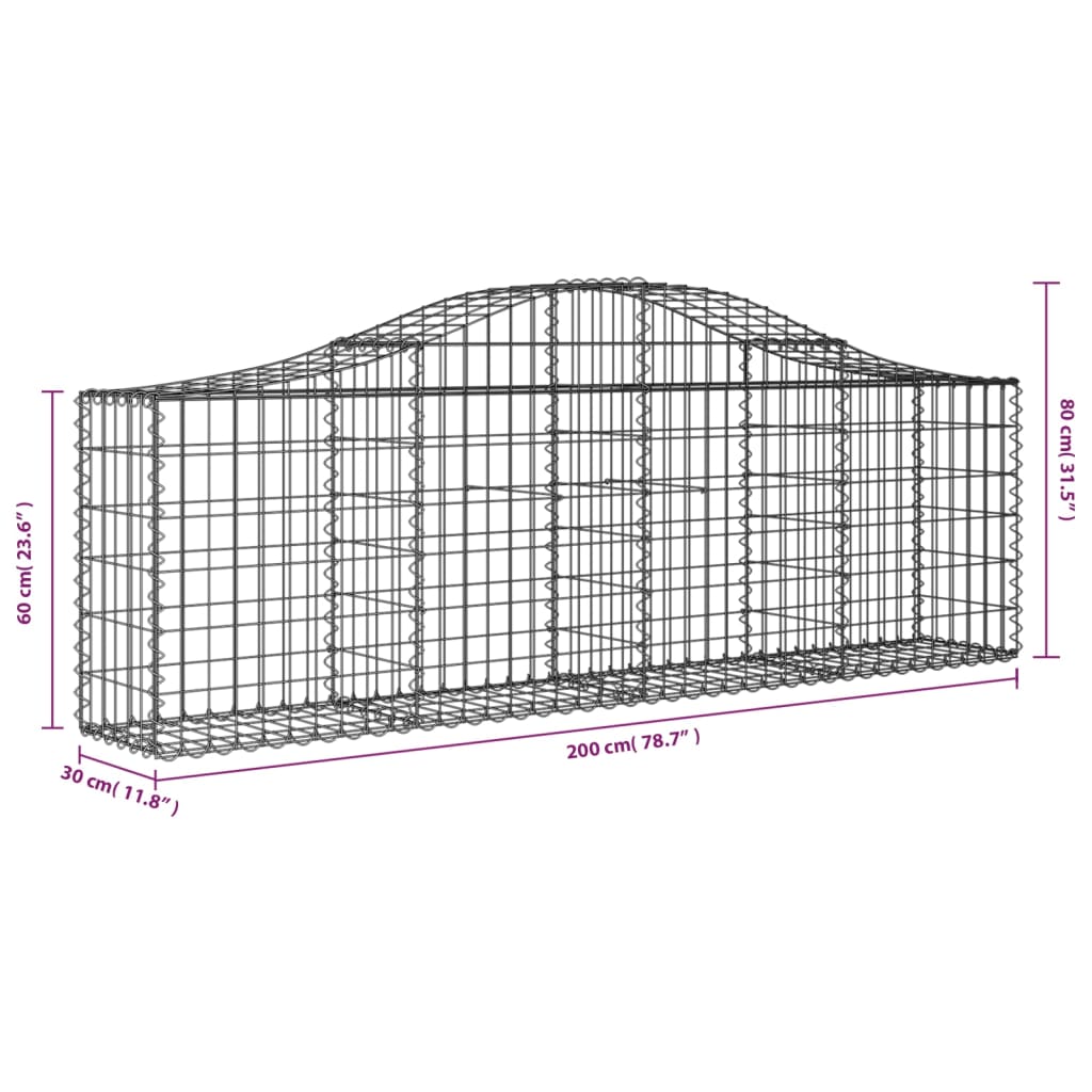 Berkfield Arched Gabion Baskets 9 pcs 200x30x60/80 cm Galvanised Iron