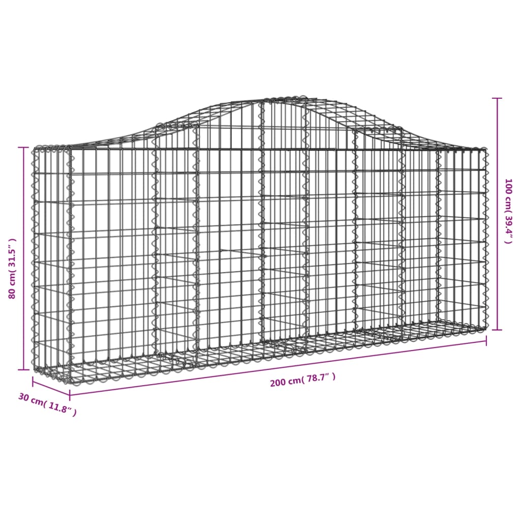 Berkfield Arched Gabion Baskets 11 pcs 200x30x80/100 cm Galvanised Iron