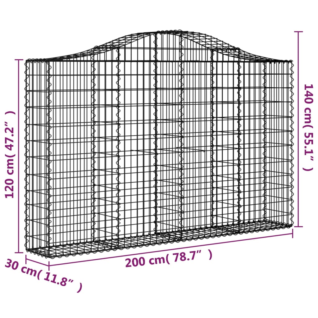 Berkfield Arched Gabion Baskets 2 pcs 200x30x120/140 cm Galvanised Iron