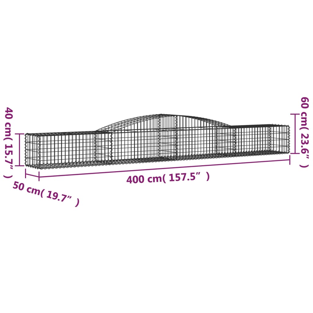 Berkfield Arched Gabion Baskets 2 pcs 400x50x40/60 cm Galvanised Iron