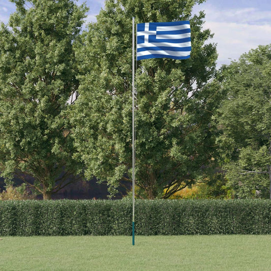 Berkfield Greece Flag and Pole 6.23 m Aluminium