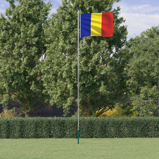 Berkfield Romania Flag and Pole 6.23 m Aluminium