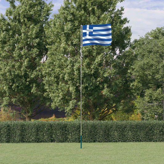 Berkfield Greece Flag and Pole 5.55 m Aluminium