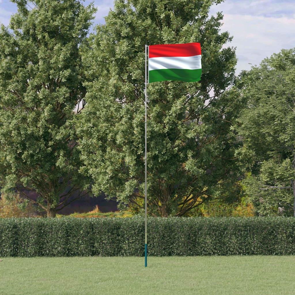 Berkfield Hungary Flag and Pole 5.55 m Aluminium