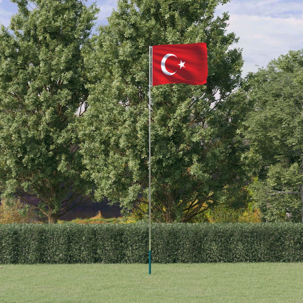 Berkfield Turkey Flag and Pole 5.55 m Aluminium