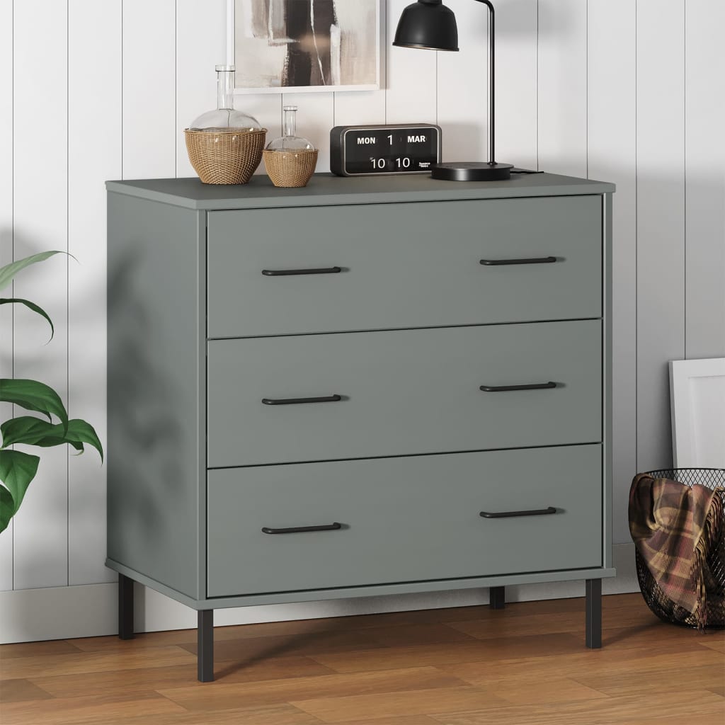 Berkfield Sideboard with 3 Drawers Grey 77x40x79.5 cm Solid Wood OSLO
