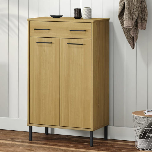 Berkfield Shoe Rack with Metal Legs Brown Solid Wood Pine OSLO