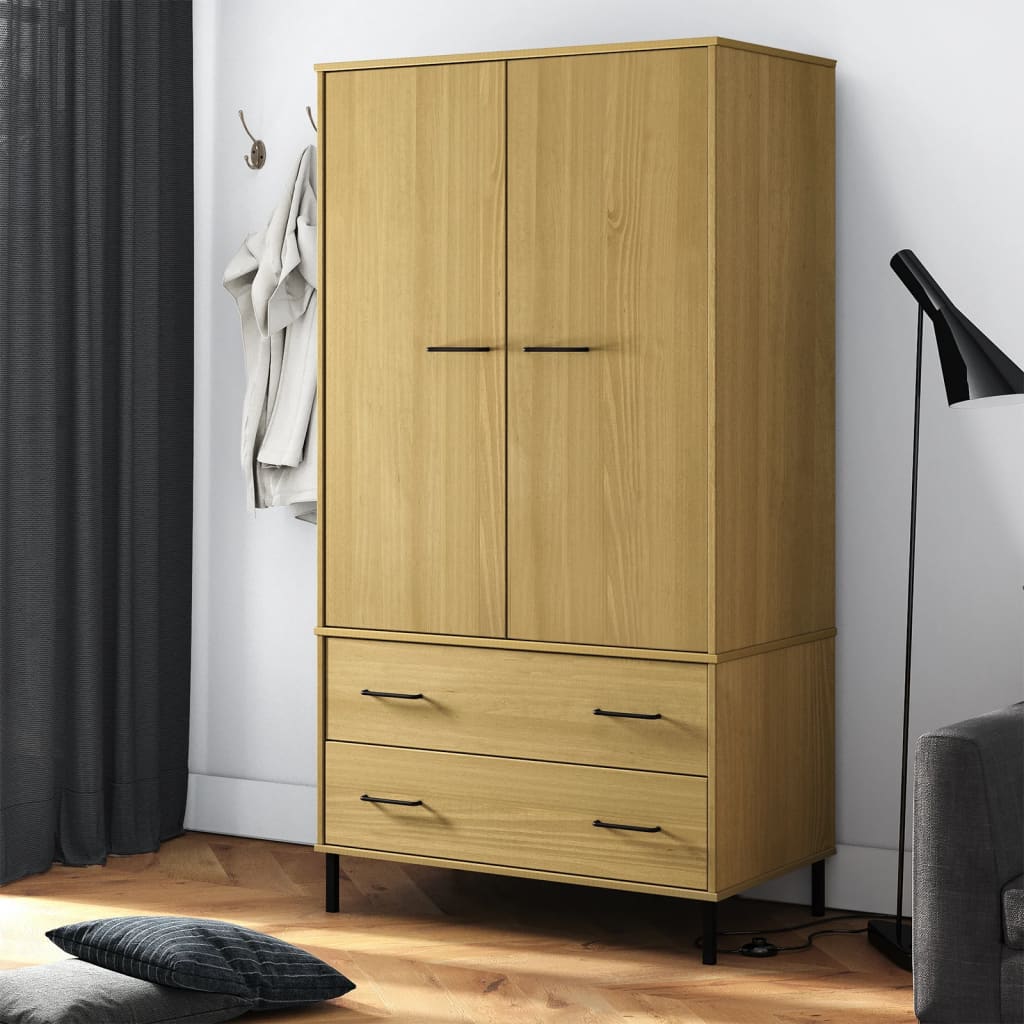 Berkfield Wardrobe with Metal Legs Brown 90x55x172.5 cm Solid Wood OSLO