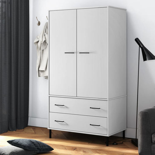 Berkfield Wardrobe with Metal Legs White 90x55x172.5 cm Solid Wood OSLO