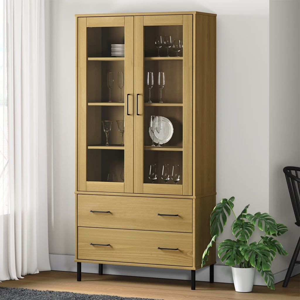 Berkfield Bookcase with Metal Legs Brown 85x35x172.5 cm Solid Wood OSLO