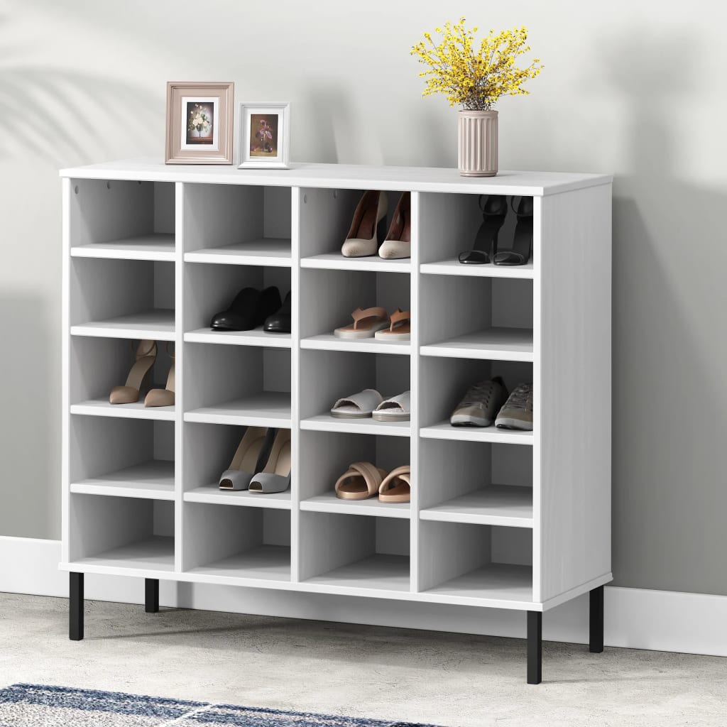 Berkfield Shoe Rack with Metal Legs White 95x35x87 cm Solid Wood OSLO