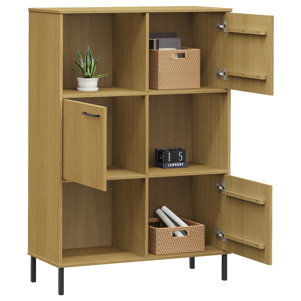 Berkfield Bookcase with Metal Legs Brown 90x35x128.5 cm Solid Wood OSLO