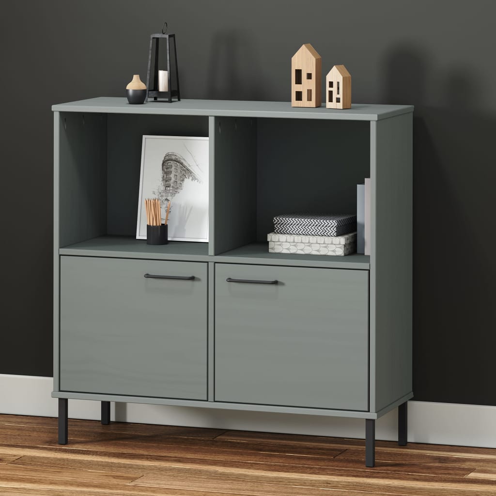 Berkfield Bookcase with Metal Legs Grey 90x35x90.5 cm Solid Wood OSLO