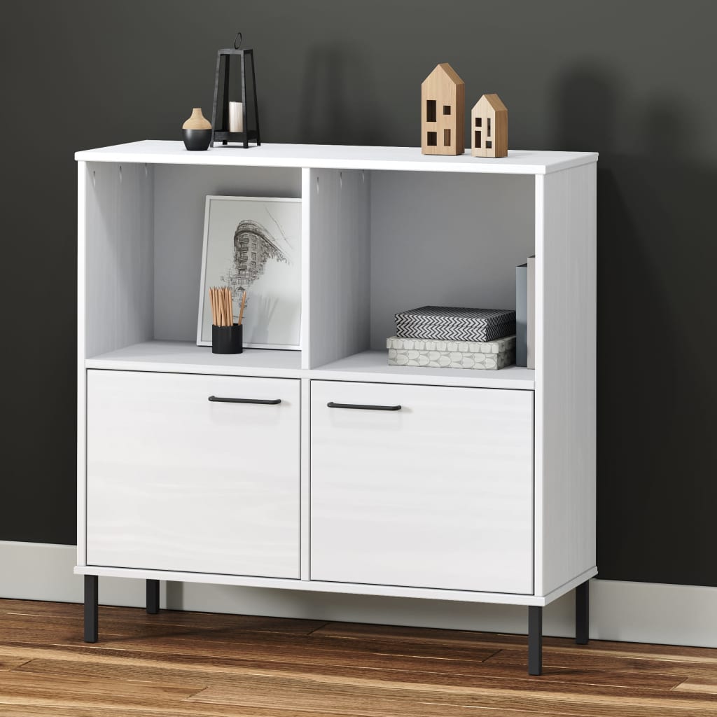 Berkfield Bookcase with Metal Legs White 90x35x90.5 cm Solid Wood OSLO