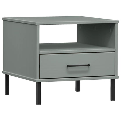 Berkfield Bedside Table with Metal Legs Grey Solid Wood Pine OSLO