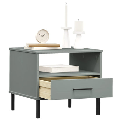 Berkfield Bedside Table with Metal Legs Grey Solid Wood Pine OSLO
