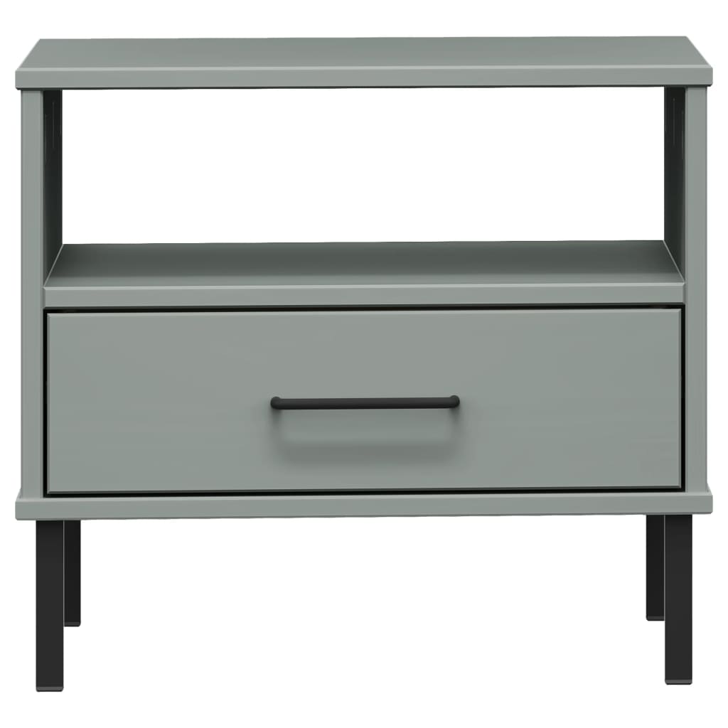 Berkfield Bedside Table with Metal Legs Grey Solid Wood Pine OSLO