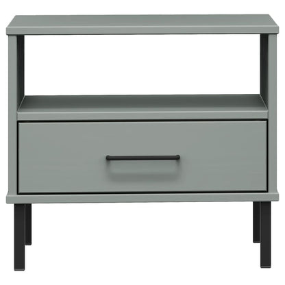 Berkfield Bedside Table with Metal Legs Grey Solid Wood Pine OSLO