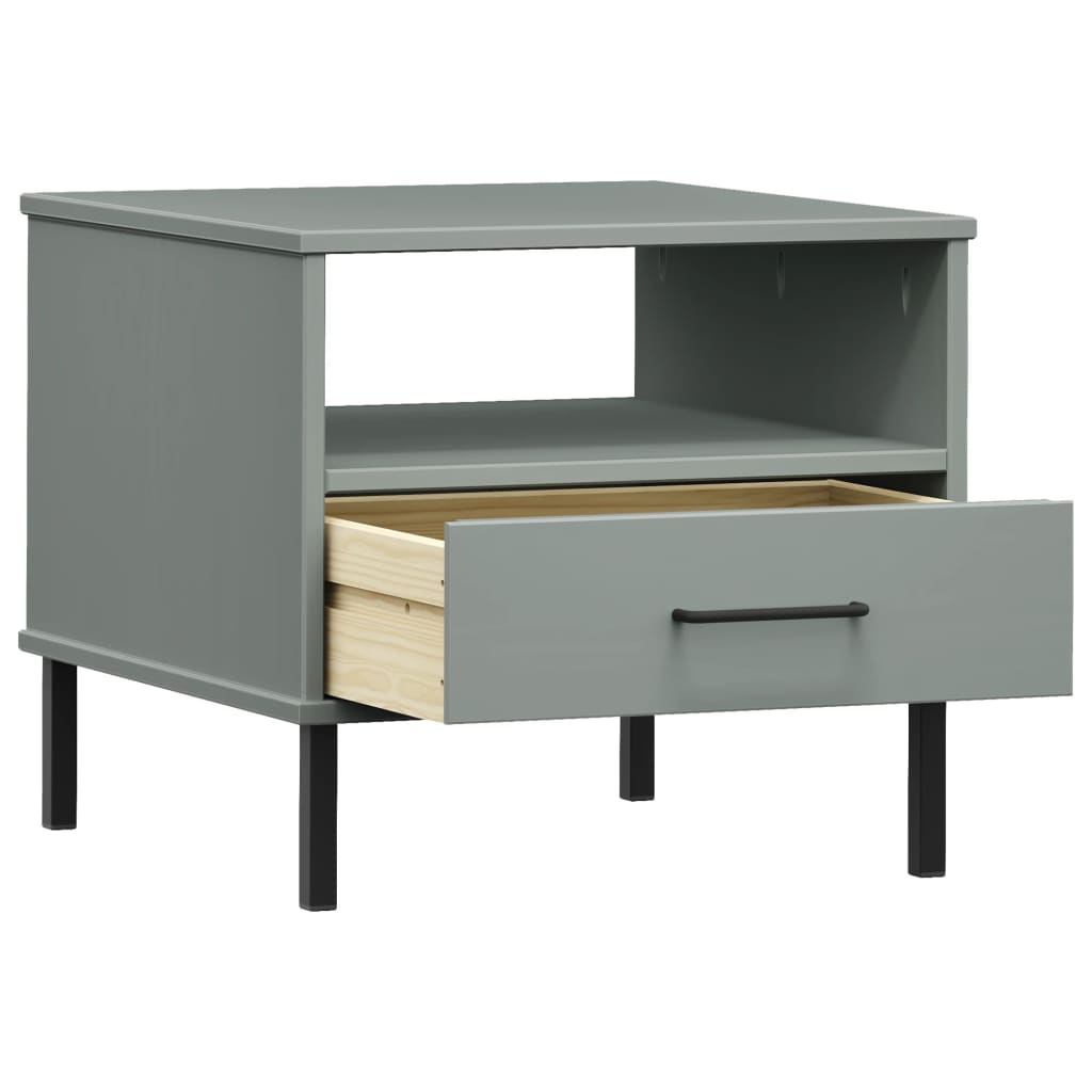 Berkfield Bedside Table with Metal Legs Grey Solid Wood Pine OSLO