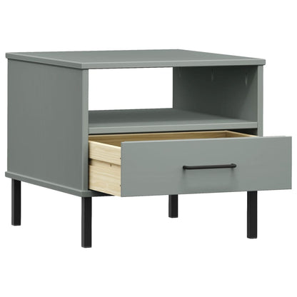Berkfield Bedside Table with Metal Legs Grey Solid Wood Pine OSLO