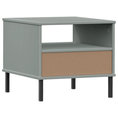 Berkfield Bedside Table with Metal Legs Grey Solid Wood Pine OSLO
