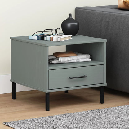 Berkfield Bedside Table with Metal Legs Grey Solid Wood Pine OSLO