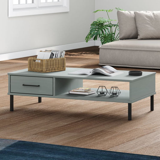 Berkfield Coffee Table with Metal Legs Grey Solid Wood Pine OSLO