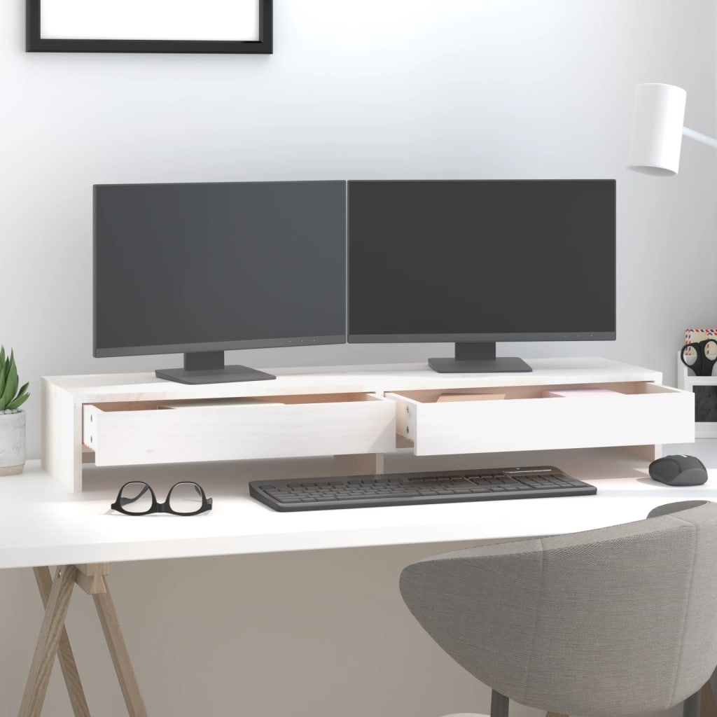 Berkfield Monitor Stand White 100x27x15 cm Solid Wood Pine