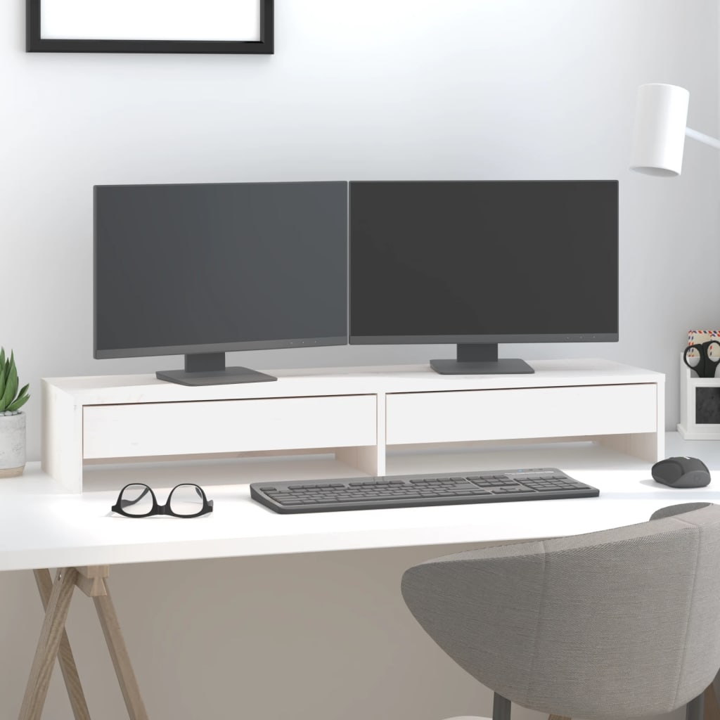 Berkfield Monitor Stand White 100x27x15 cm Solid Wood Pine