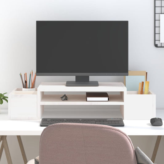 Berkfield Monitor Stand White 70x27.5x15 cm Solid Wood Pine
