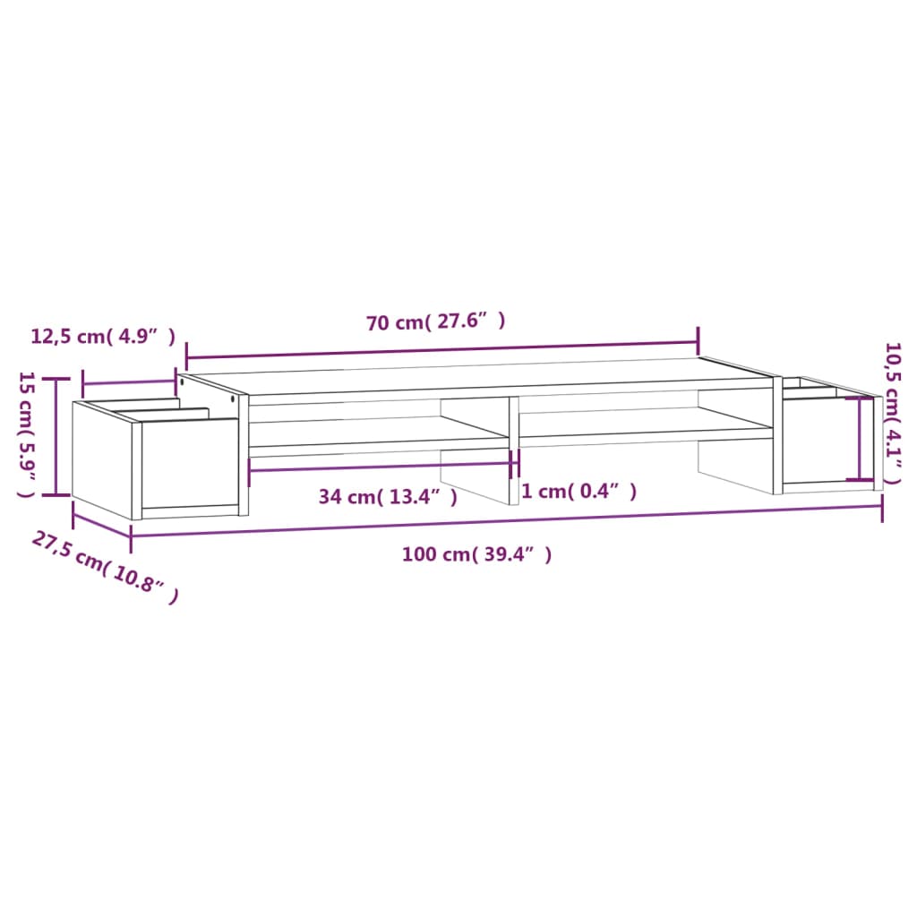 Berkfield Monitor Stand 100x27.5x15 cm Solid Wood Pine