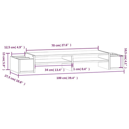 Berkfield Monitor Stand 100x27.5x15 cm Solid Wood Pine