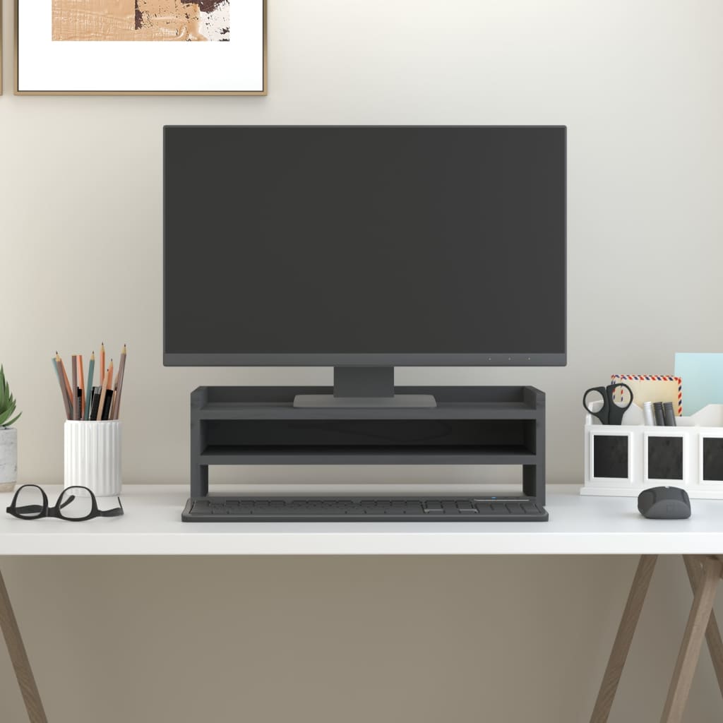 Berkfield Monitor Stand Grey 50x24x16 cm Solid Wood Pine