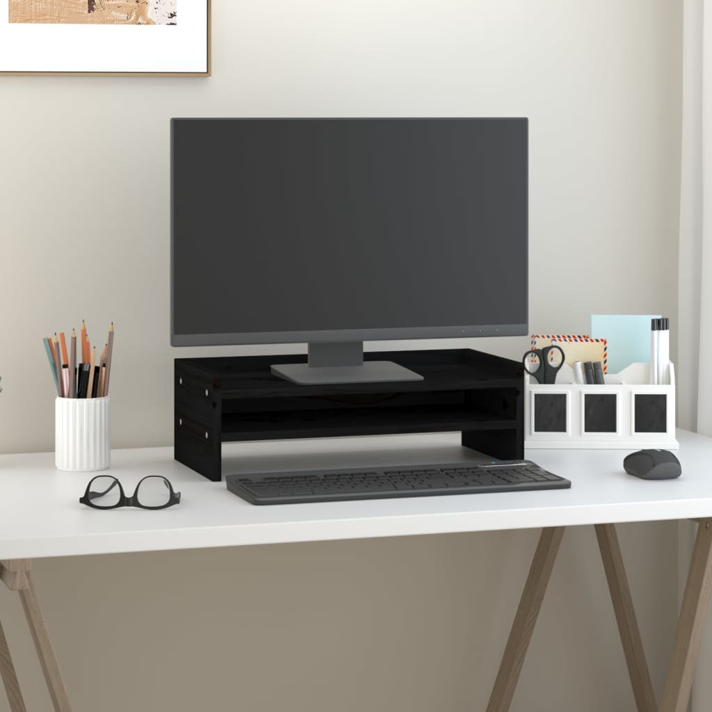 Berkfield Monitor Stand Black 50x24x16 cm Solid Wood Pine