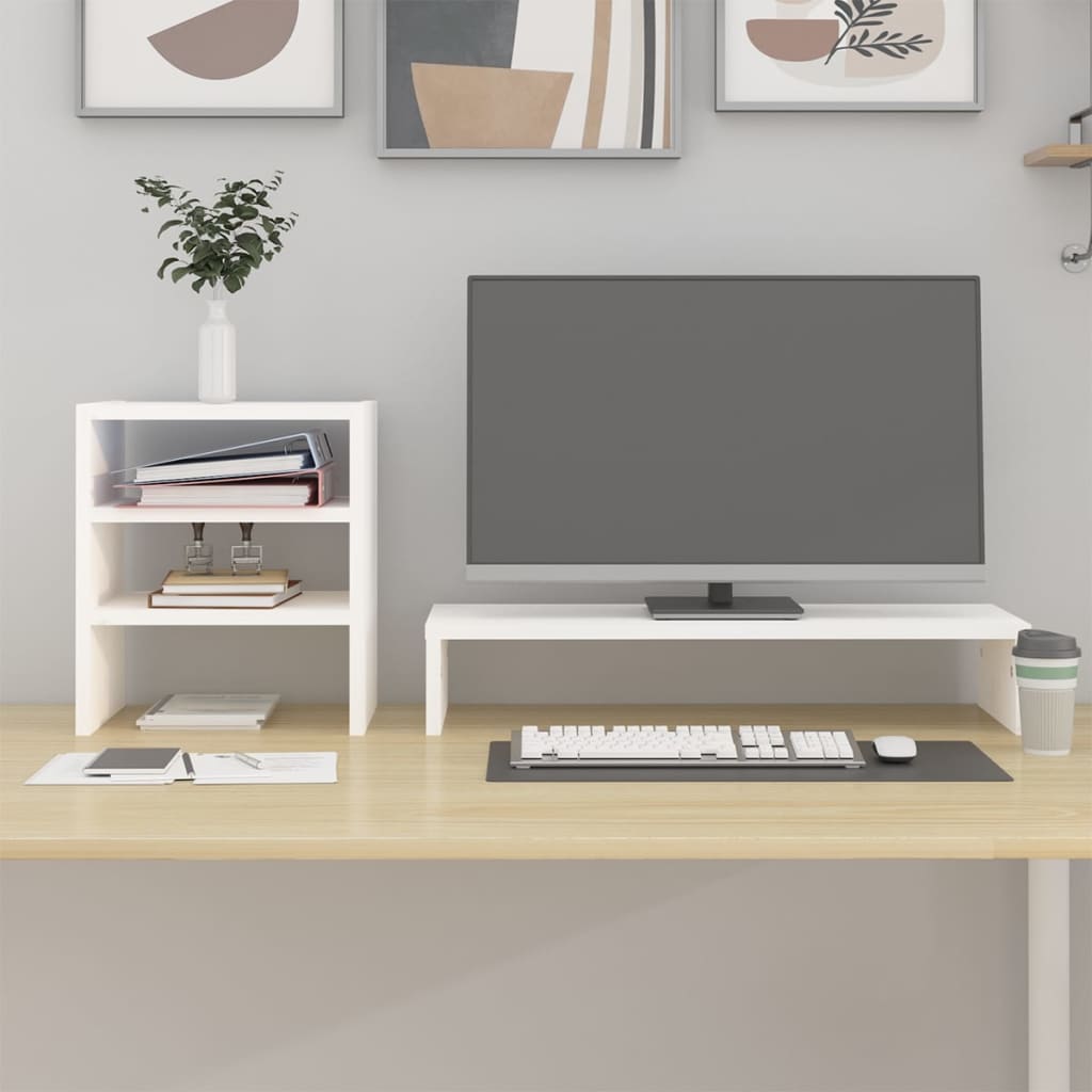 Berkfield Monitor Stand White 81x20x30 cm Solid Wood Pine