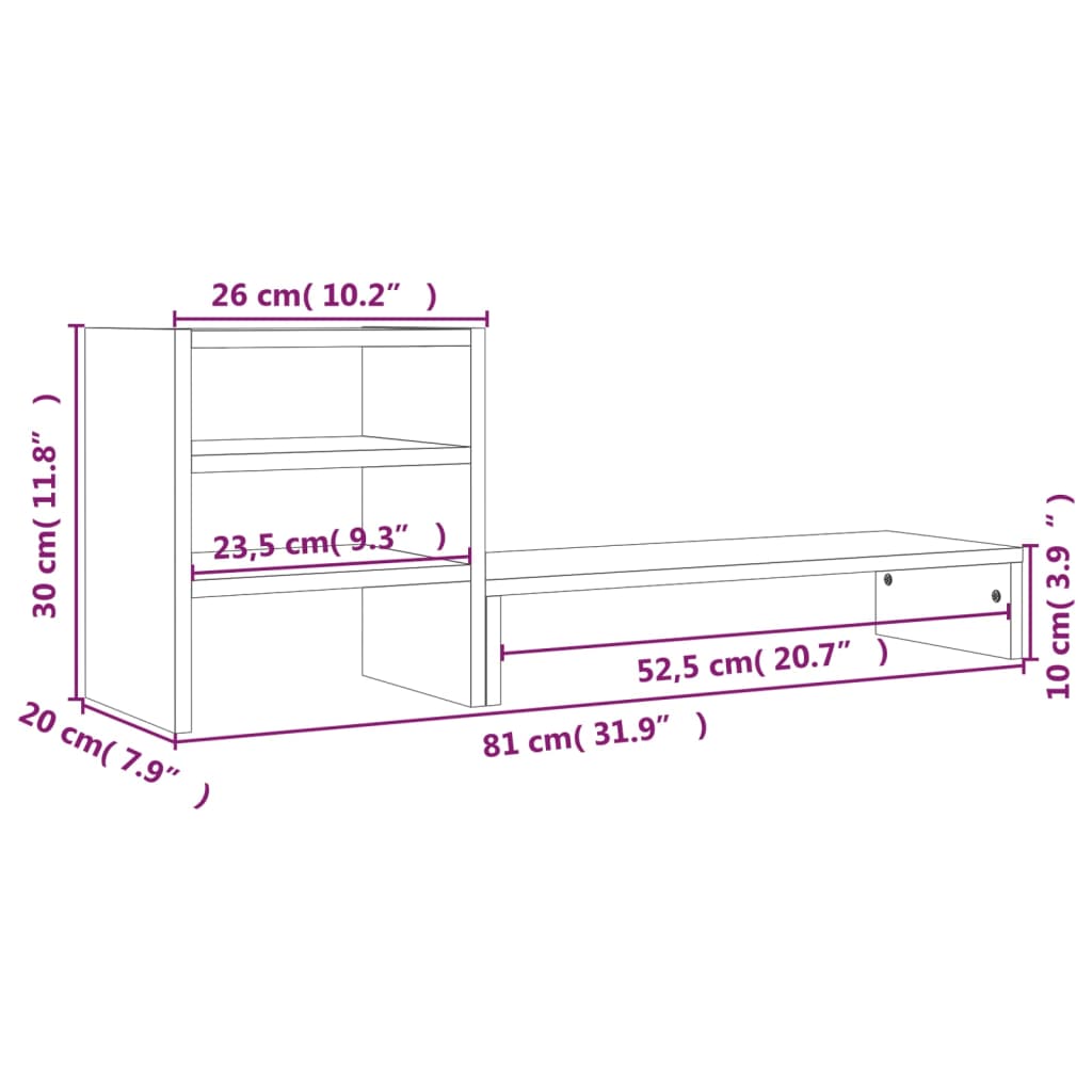 Berkfield Monitor Stand White 81x20x30 cm Solid Wood Pine