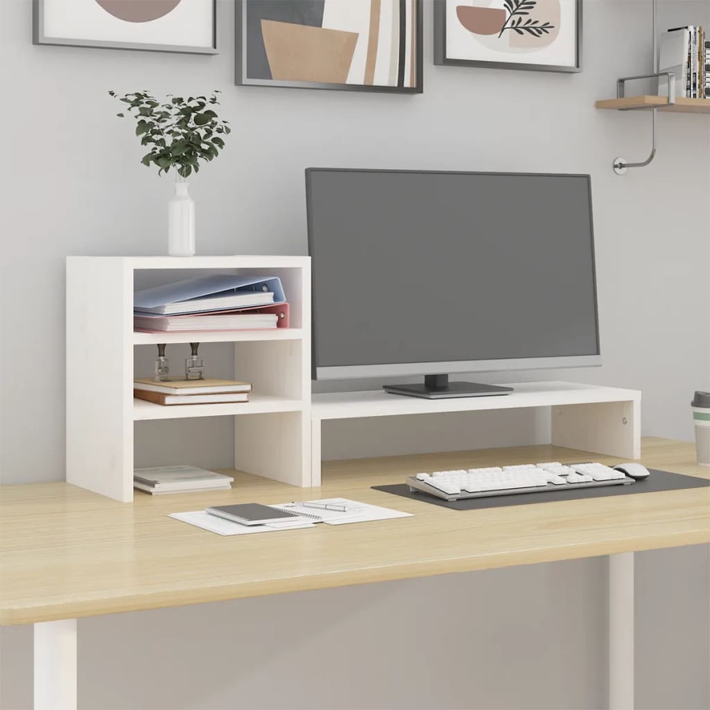 Berkfield Monitor Stand White 81x20x30 cm Solid Wood Pine