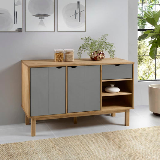 Berkfield Sideboard OTTA Brown and Grey 114x43x73.5 cm Solid Wood Pine